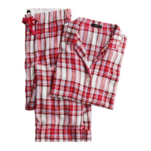 J. Crew Red Flannel Long-Sleeve Pajama Set in Vintage Plaid Size Medium - Picture 1 of 14